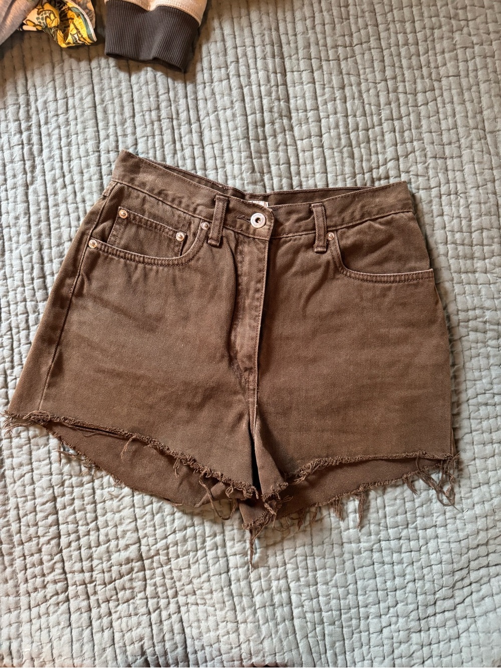 Ann Taylor Brown Denim High-Rise Frayed Hem Shorts